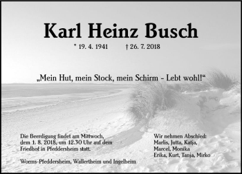 Traueranzeige von Karl Heinz Busch von vrm-trauer
