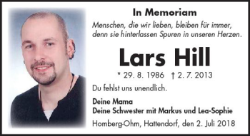 Traueranzeige von Lars Hill von VRM Trauer