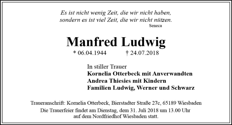  Traueranzeige für Manfred Ludwig vom 28.07.2018 aus vrm-trauer