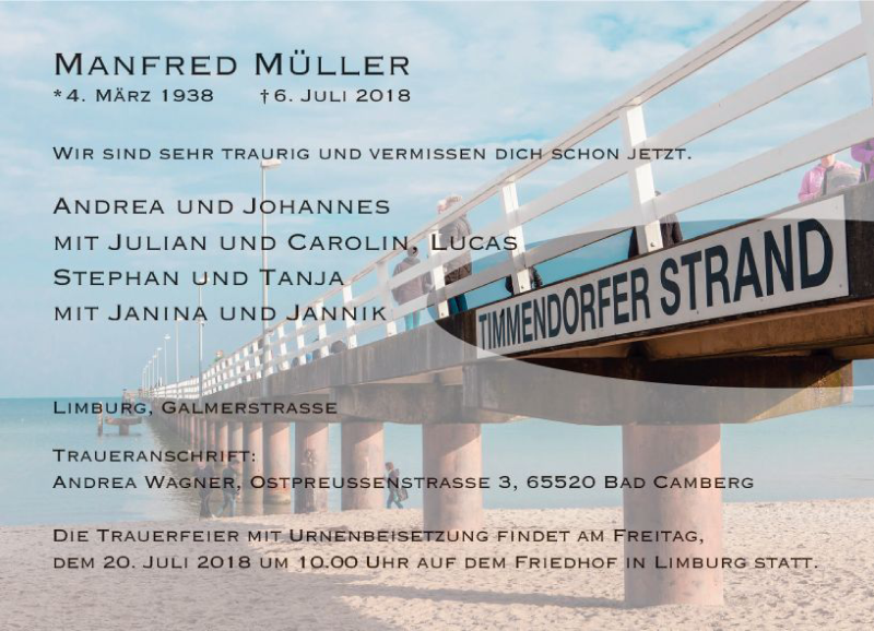  Traueranzeige für Manfred Müller vom 19.07.2018 aus  Camberger Anzeiger