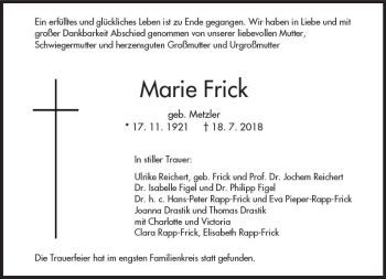 Traueranzeige von Marie Frick von vrm-trauer