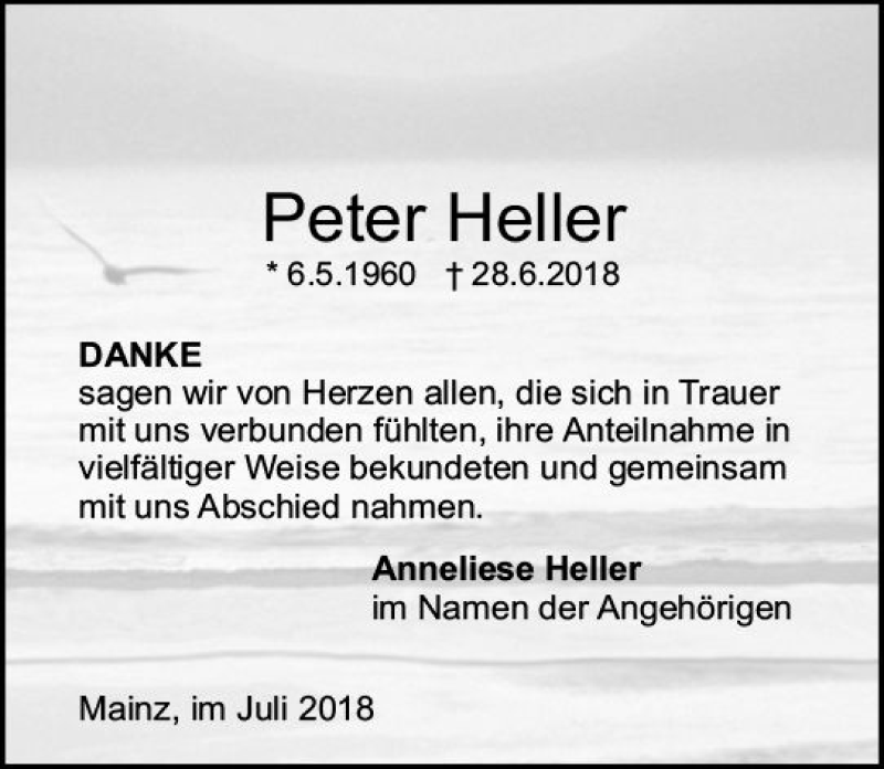  Traueranzeige für Peter Heller vom 21.07.2018 aus vrm-trauer