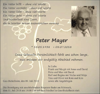 Traueranzeige von Peter Mayer von vrm-trauer