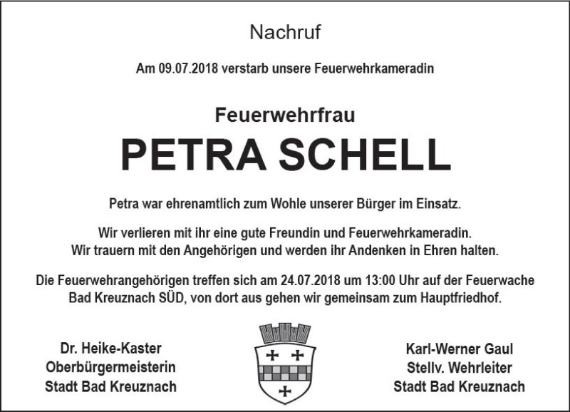  Traueranzeige für Petra Schell vom 21.07.2018 aus vrm-trauer