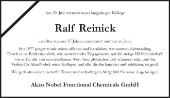 Traueranzeige von Ralf Reinick von vrm-trauer