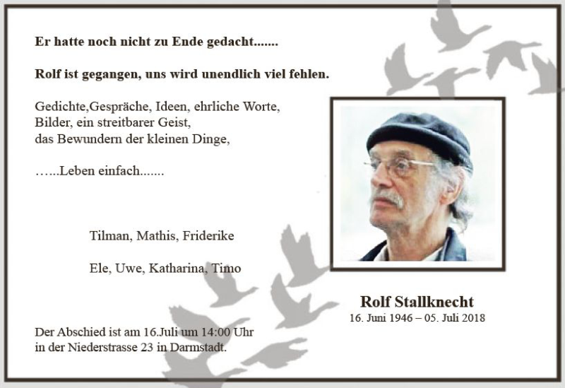  Traueranzeige für Rolf Stallknecht vom 14.07.2018 aus vrm-trauer