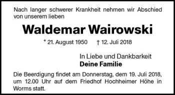 Traueranzeige von Waldemar Wairowski von vrm-trauer