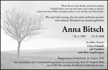 Traueranzeige von Anna Bitsch von vrm-trauer