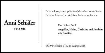 Traueranzeige von Anni Schäfer von vrm-trauer