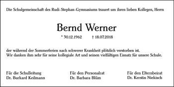 Traueranzeige von Bernd Werner von vrm-trauer