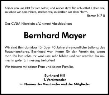 Traueranzeige von Bernhard Mayer von vrm-trauer