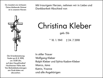 Traueranzeige von Christina Kleber von vrm-trauer