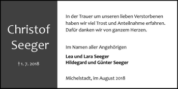 Traueranzeige von Christof Seeger von vrm-trauer