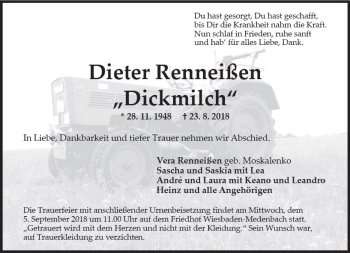 Traueranzeige von Dieter Renneißen von vrm-trauer