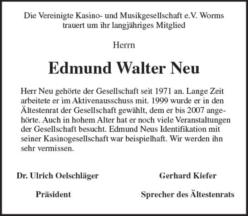  Traueranzeige für Edmund Walter Neu vom 25.08.2018 aus vrm-trauer