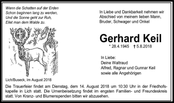 Traueranzeige von Gerhard Keil von  Gießener Anzeiger