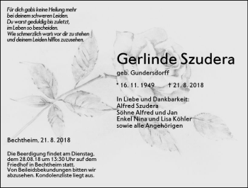 Traueranzeige von Gerlinde Szudera von vrm-trauer