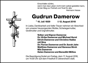 Traueranzeige von Gudrun Damerow von vrm-trauer