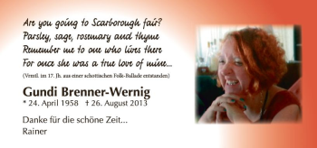 Traueranzeige von Gundi Brenner-Wernig von vrm-trauer