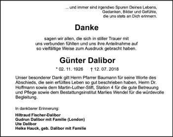 Traueranzeige von Günter Dalibor von vrm-trauer