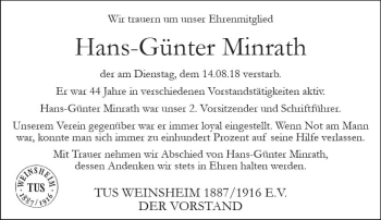 Traueranzeige von Hans-Günter Minrath von vrm-trauer