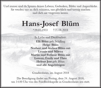 Traueranzeige von Hans-Josef Blüm von vrm-trauer