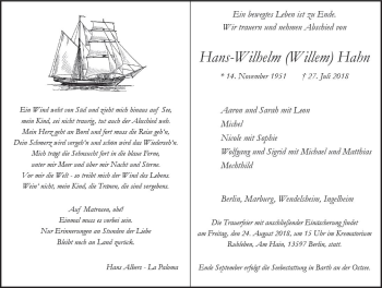 Traueranzeige von Hans-Wilhelm Hahn von vrm-trauer