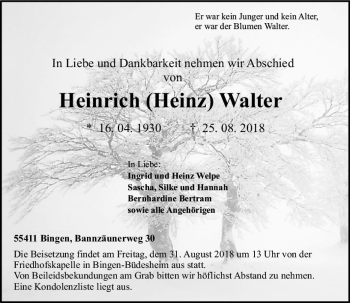 Traueranzeige von Heinrich Walter von vrm-trauer