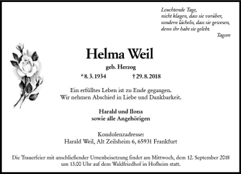 Traueranzeige von Helma Weil von vrm-trauer