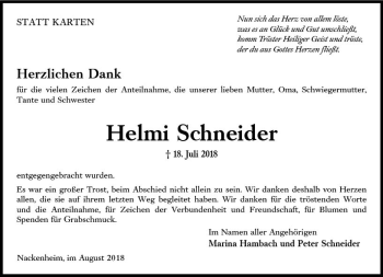 Traueranzeige von Helmi Schneider von vrm-trauer