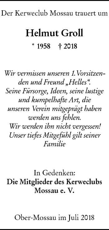 Traueranzeige von Helmut Groll von vrm-trauer