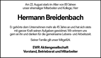 Traueranzeige von Hermann Breidenbach von vrm-trauer