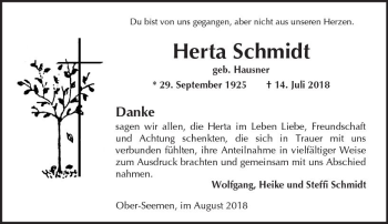 Traueranzeige von Herta Schmidt von  Kreisanzeiger