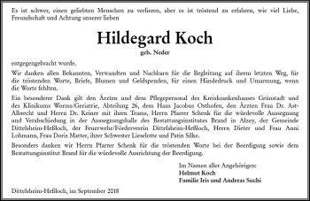 Traueranzeige von Hildegard Koch von vrm-trauer