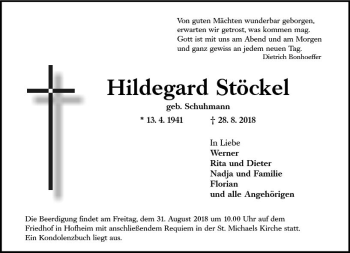 Traueranzeige von Hildegard Stöckel von vrm-trauer