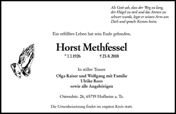 Traueranzeige von Horst Methfessel von vrm-trauer