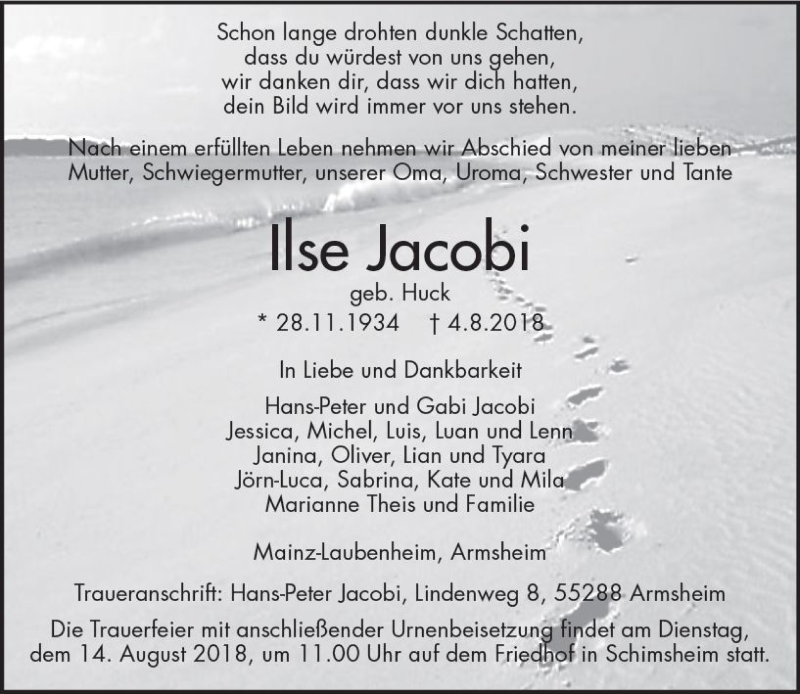 Traueranzeigen von Ilse Jacobi | www.vrm-trauer.de