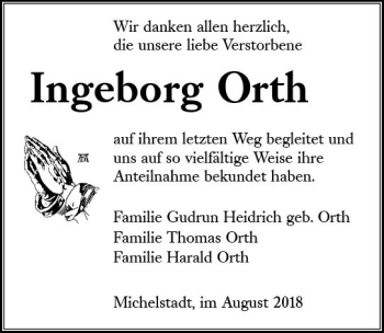 Traueranzeige von Ingeborg Orth von vrm-trauer