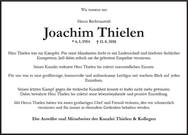  Traueranzeige für Joachim Thielen vom 18.08.2018 aus vrm-trauer