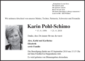 Traueranzeige von Karin Pohl-Schimo von vrm-trauer