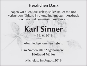 Traueranzeige von Karl Sinner von  Kreisanzeiger