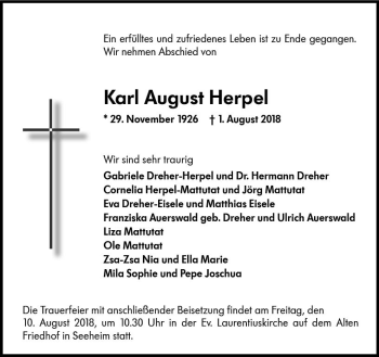 Traueranzeige von Karl August Herpel von vrm-trauer