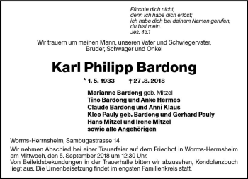 Traueranzeige von Karl Philipp Bardong von vrm-trauer