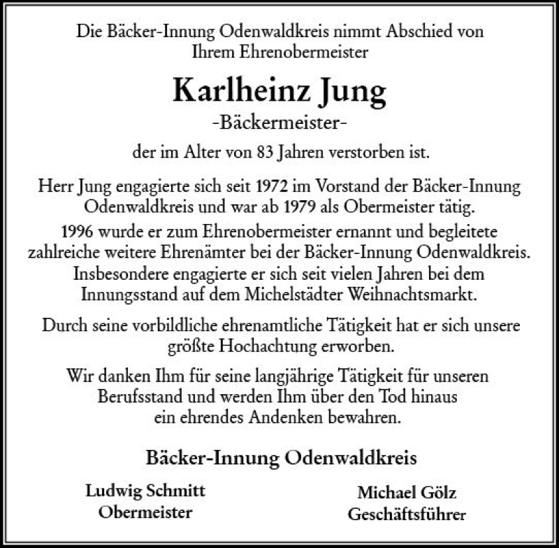  Traueranzeige für Karlheinz Jung vom 15.08.2018 aus vrm-trauer