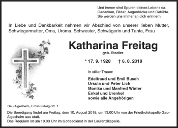 Traueranzeige von Katharina Freitag von vrm-trauer
