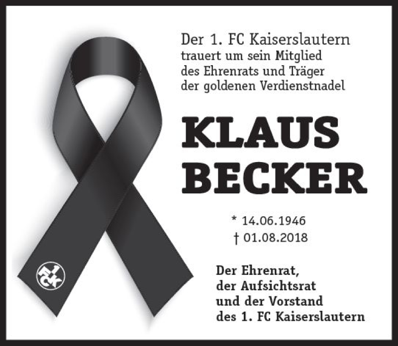  Traueranzeige für Klaus Becker vom 08.08.2018 aus vrm-trauer
