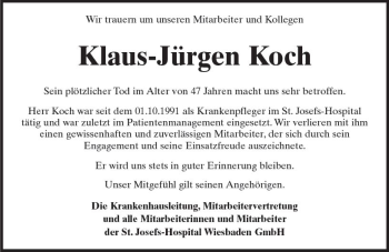 Traueranzeige von Klaus-Jürgen Koch von vrm-trauer