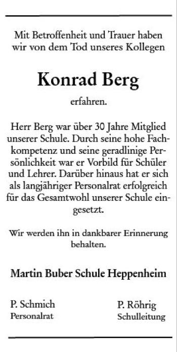 Traueranzeige von Konrad Berg von vrm-trauer