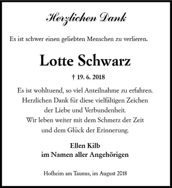 Traueranzeige von Lotte Schwarz von vrm-trauer