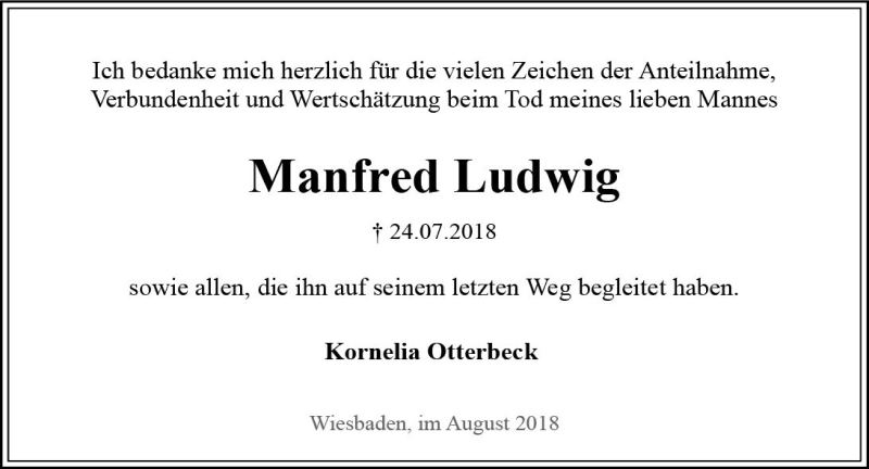  Traueranzeige für Manfred Ludwig vom 18.08.2018 aus vrm-trauer